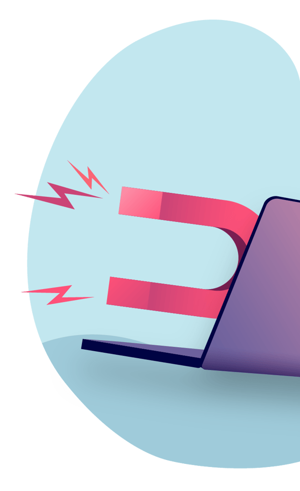 A magnet emerging from a laptop screen pulls attention toward the computer