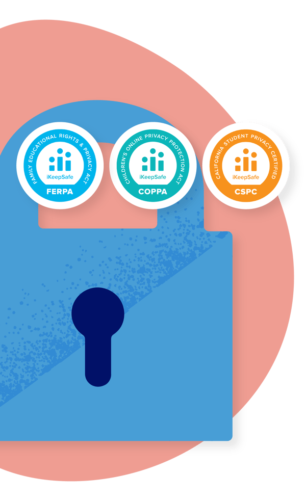 Illustration of a lock and three student privacy logos
